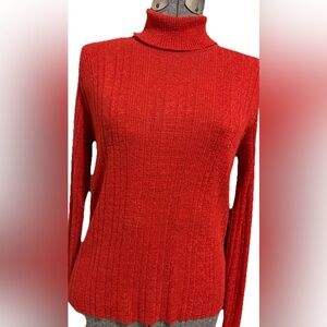 Vintage 70’s Red Sweater Women’s Size Medium Metallic Ribbed Union Made USA